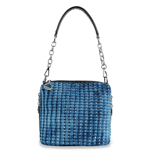 Pleated Rhinestone Accented Shoulder Bag