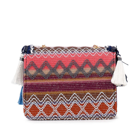 Tassel Accented Woven Design Shoulder Bag