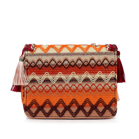 Tassel Accented Woven Design Shoulder Bag