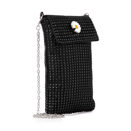 Metal Mesh Rhinestone Daisy Cell Phone Crossbody