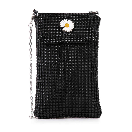 Metal Mesh Rhinestone Daisy Cell Phone Crossbody
