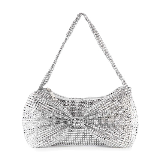 Bow Design Rhinestone Accented Evening Bag