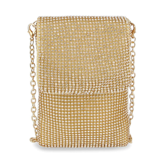 Rhinestone Covered Metal Mesh Cell Phone Crossbody