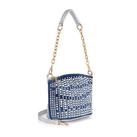 Chain Accented Rhinestone Design Hobo Handbag