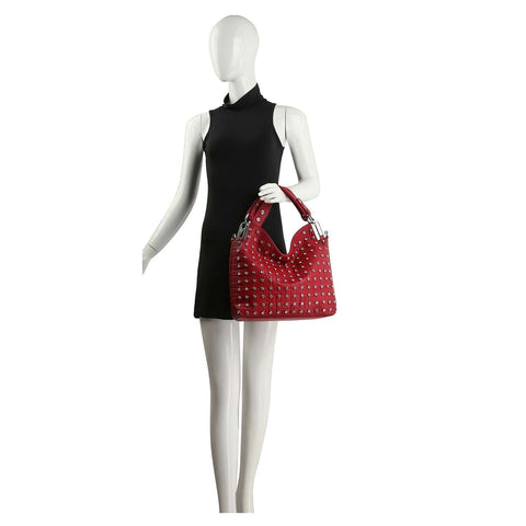 Studded Rhinestone Embossed Fashion Handbag