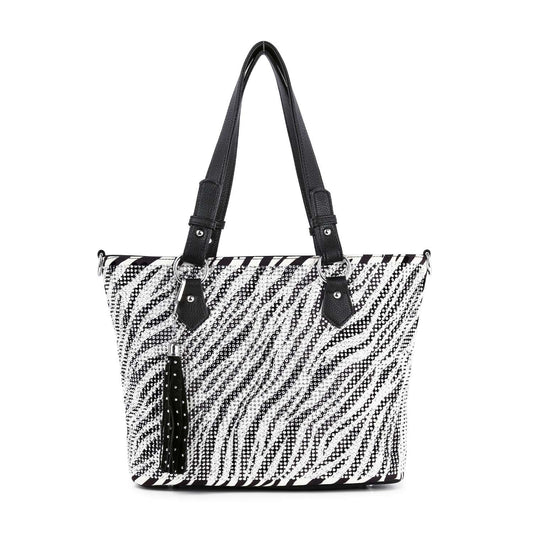 Zebra Striped Rhinestone Tote Handbag