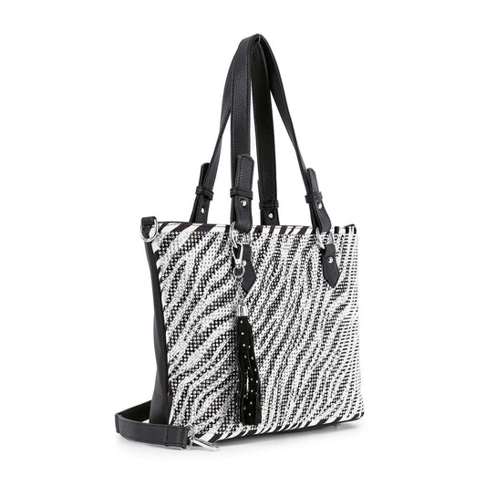 Zebra Striped Rhinestone Tote Handbag