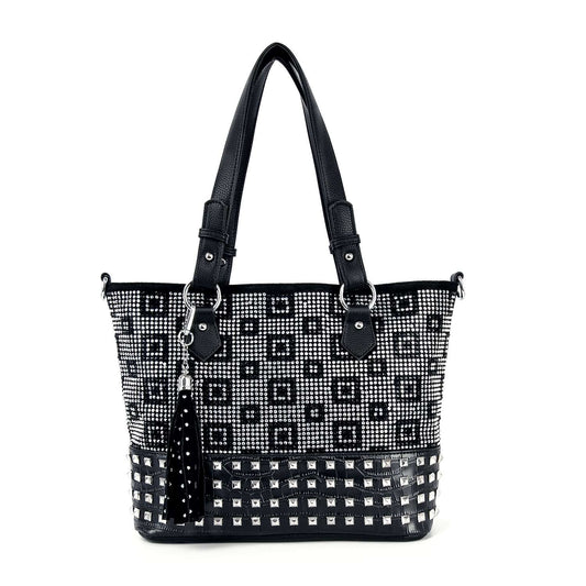 Stud and Rhinestone Pattern Tote Handbag