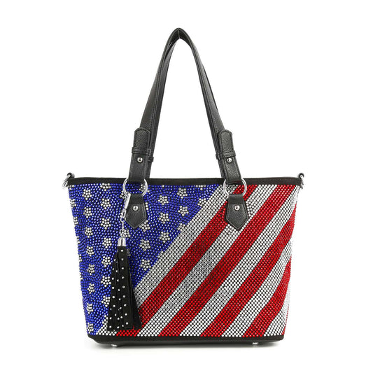 Modern Flag Rhinestone Design Shopper Tote