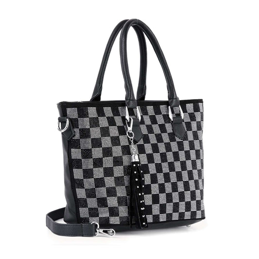 Checkerboard Rhinestone Design Tote Handbag