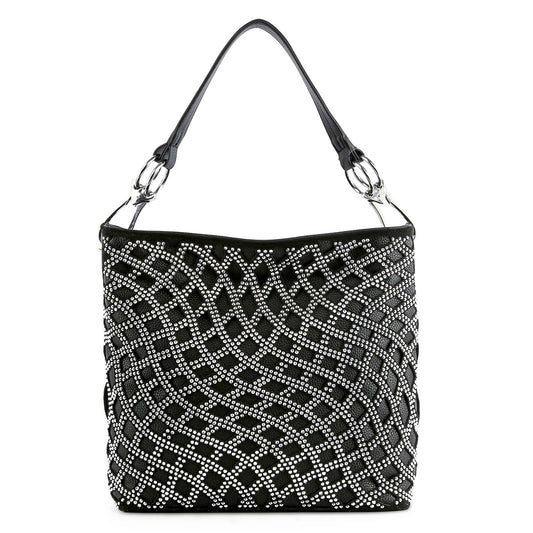 Layered Rhinestone Patterned Hobo Handbag