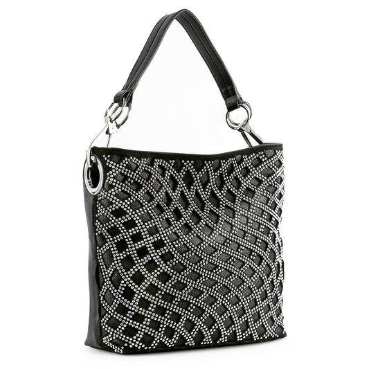 Layered Rhinestone Patterned Hobo Handbag