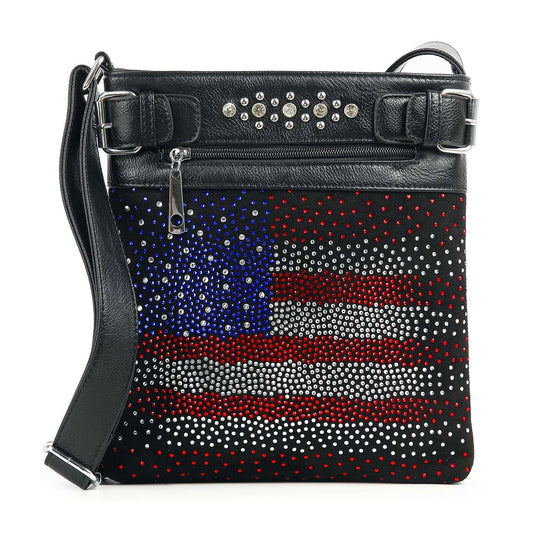 Faded Rhinestone Bling Flag Pattern Crossbody