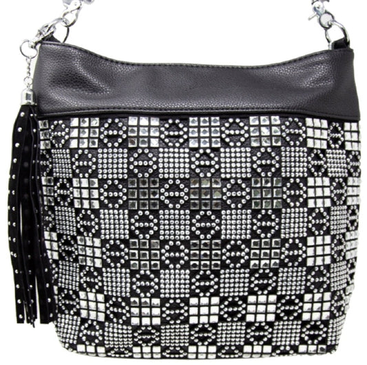 Rhinestone Block Design Hobo Handbag
