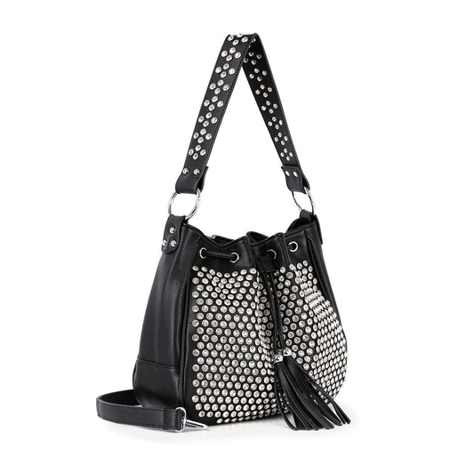 Studded Stone Drawstring Hobo Handbag