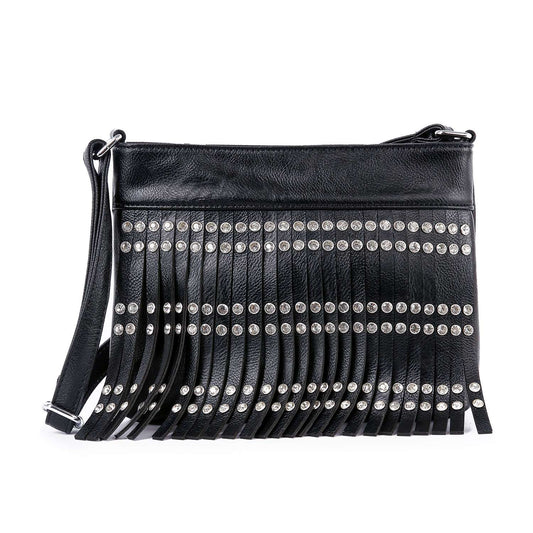 Studded Stone Fringed Shoulder Bag