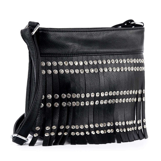 Studded Stone Fringed Shoulder Bag