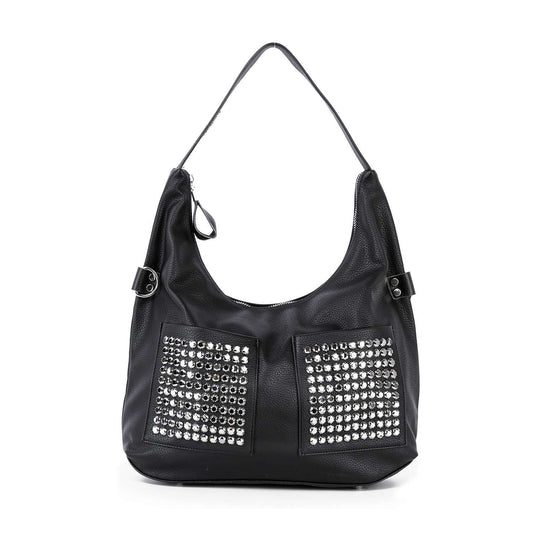 Front Pocket Rhinestone Accent Hobo Handbag