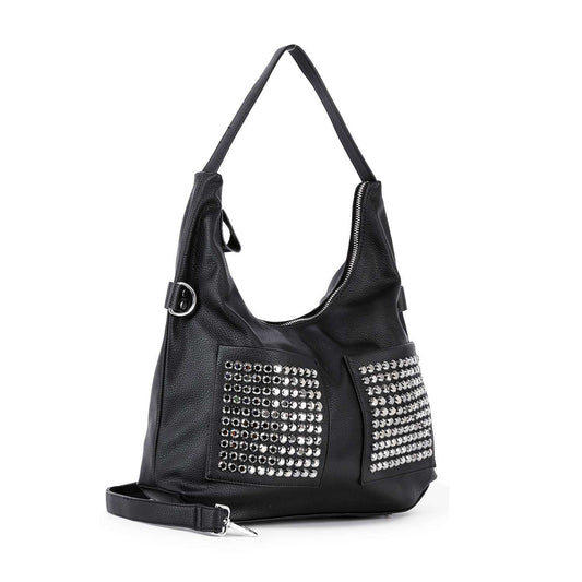 Front Pocket Rhinestone Accent Hobo Handbag