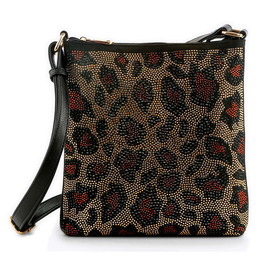 Leopard Print Rhinestone Crossbody Sling