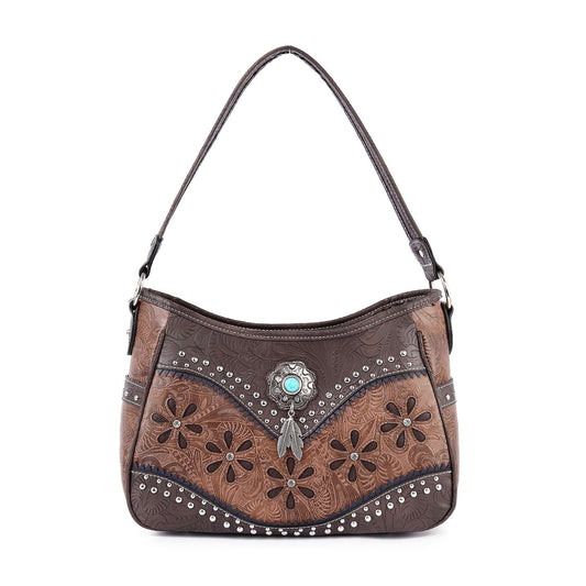 Western Style Concho Accented Hobo Handbag