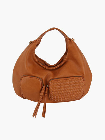 Woven Accent Front Pocket Hobo Handbag