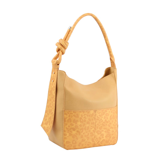 Leopard Accented Tall Hobo Handbag