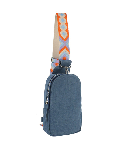 Denim Front Crossbody Sling With Guitar Strap