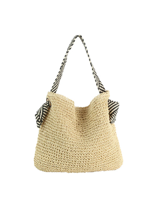 Striped Knot Handle Beachy Straw Hobo