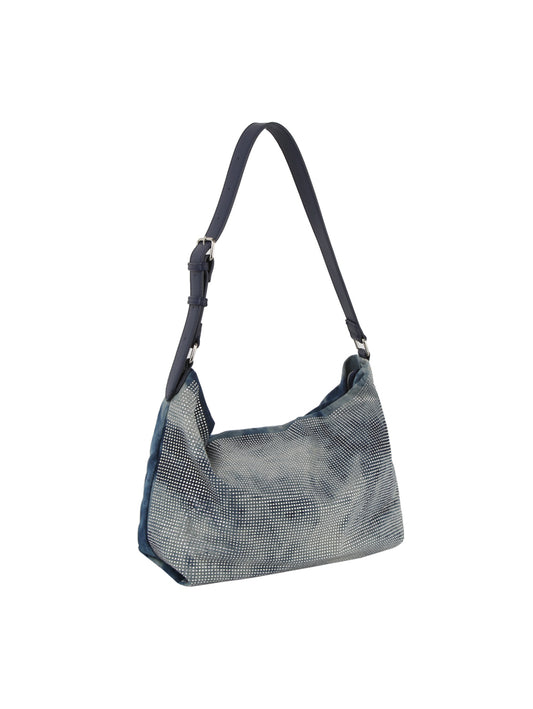 Rhinestone Denim Hobo Handbag