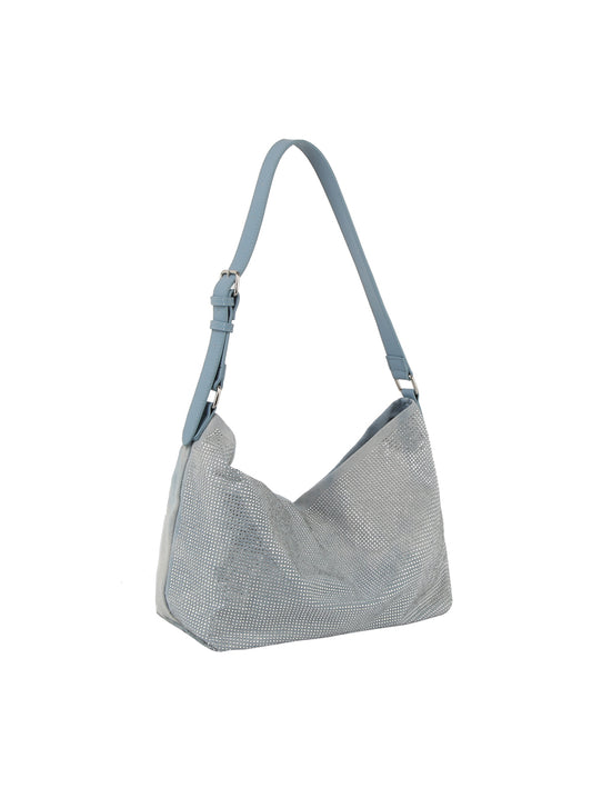 Rhinestone Denim Hobo Handbag