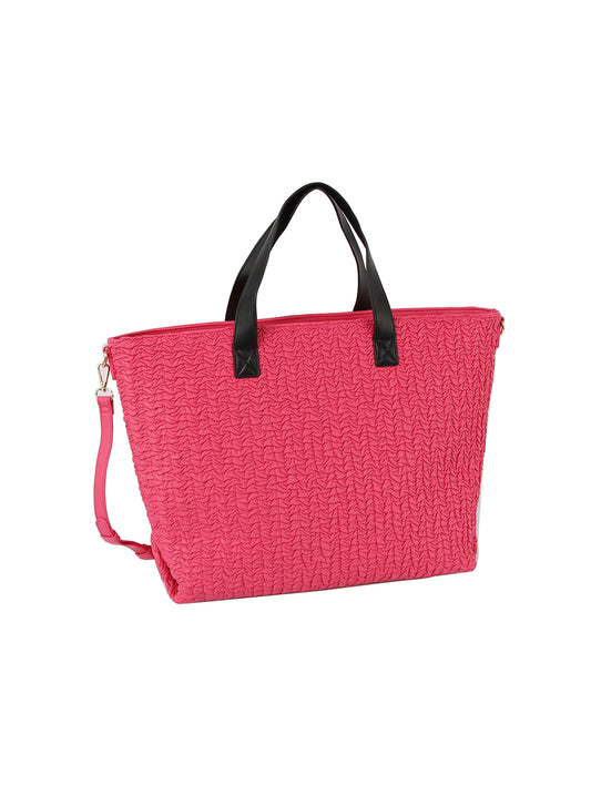 Gathered Embossed Tote Handbag