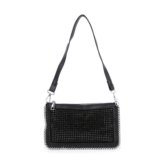 Chain Accented Slim Rhinestone Evening Bag