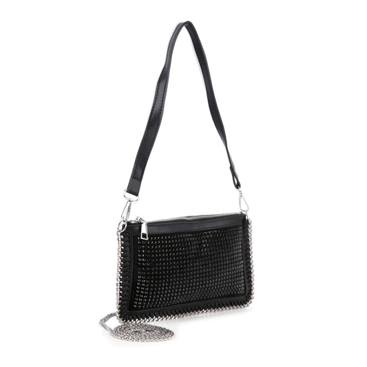 Chain Accented Slim Rhinestone Evening Bag