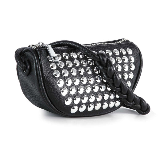 Braided Handle Studded Rhinestone Crossbody Bag