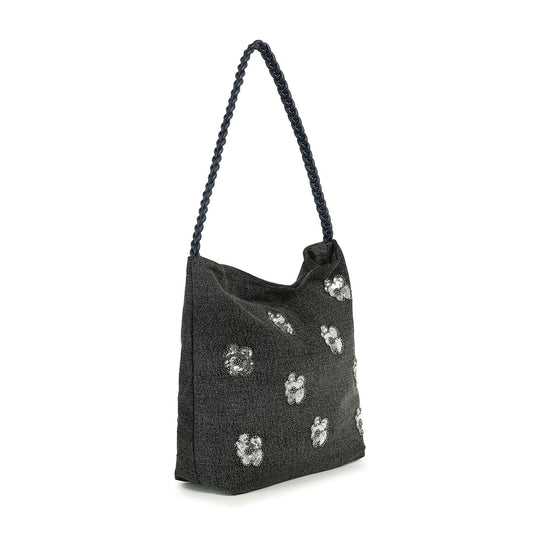 Sequin Floral Design Hobo Handbag