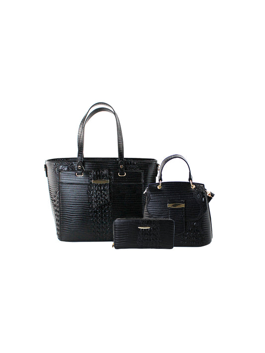 Three Piece Croc Embossed Handbag Set