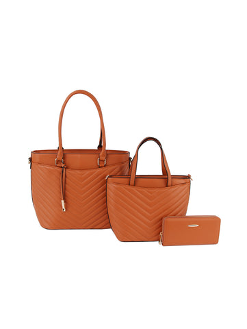 Stunning Three Piece Embossed Tote Handbag Set