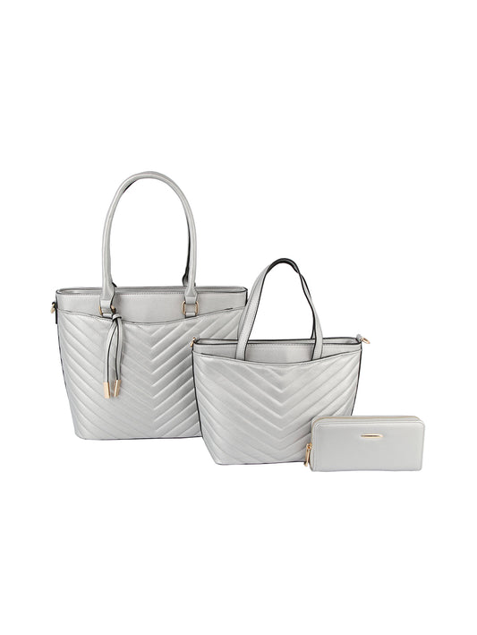 Stunning Three Piece Embossed Tote Handbag Set