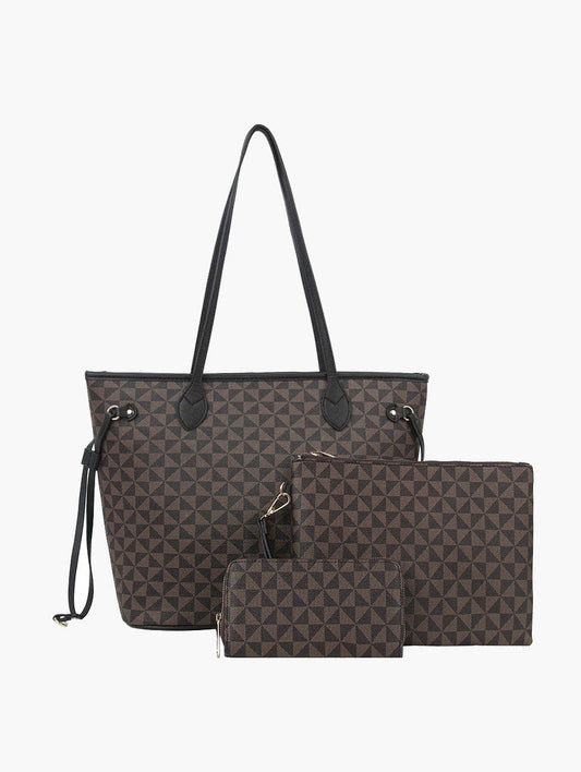 Signature Print Three Piece Tote Handbag Set