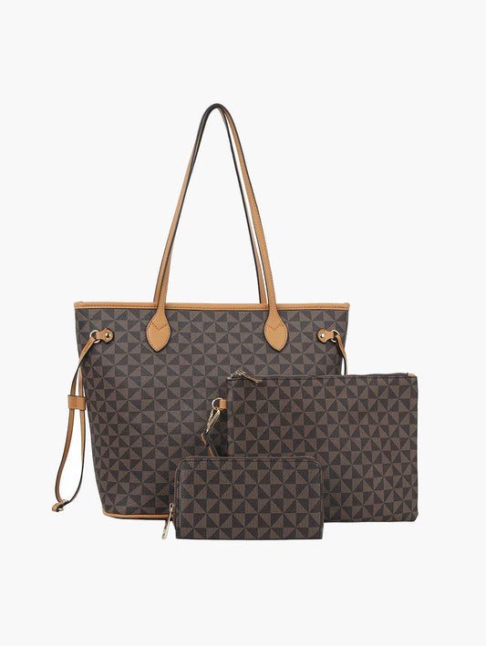 Signature Print Three Piece Tote Handbag Set