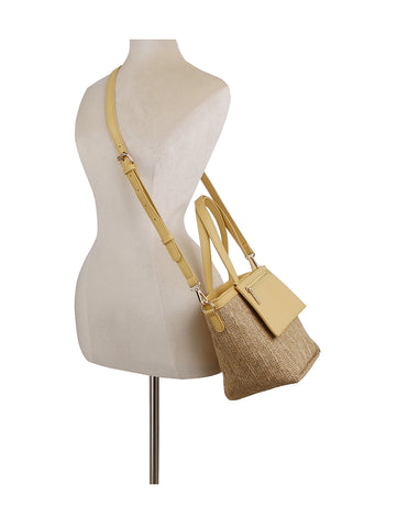 Front Pocket Straw Tote Handbag