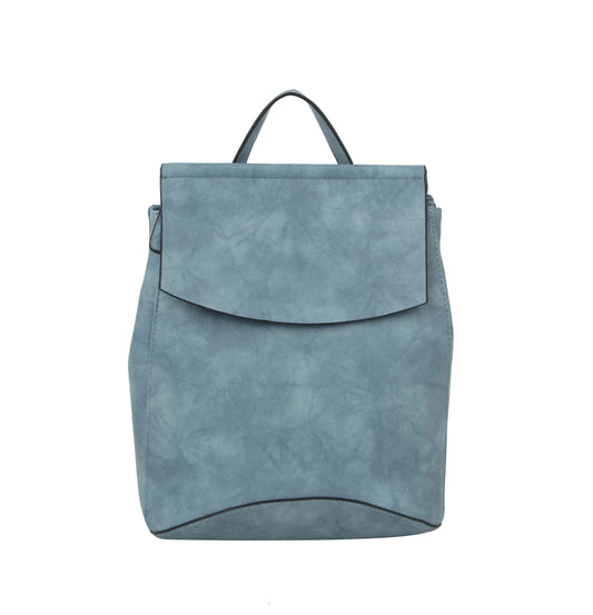 The Convertible Classic Fashion Backpack is a minimalist, light blue bag with a top handle and large front flap cover, tablet compatible, shown against a plain white background.