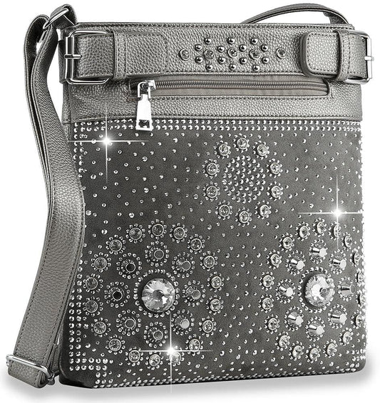 Stud And Rhinestone Crossbody Sling - Pewter