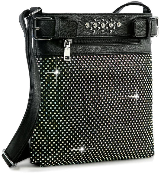 Rhinestone Bling Crossbody Sling - Black