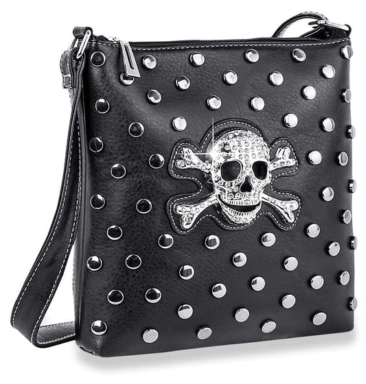 Skull Design Studded Crossbody - Black