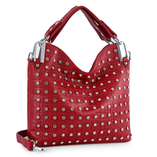 Studded Rhinestone Embossed Fashion Handbag