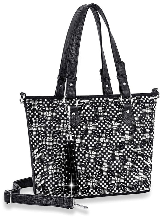 Unique Rhinestone Pattern Tote - Black