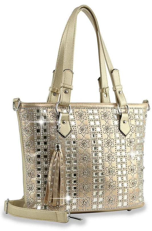 Rhinestone Bling Pattern Tote Handbag  - Gold