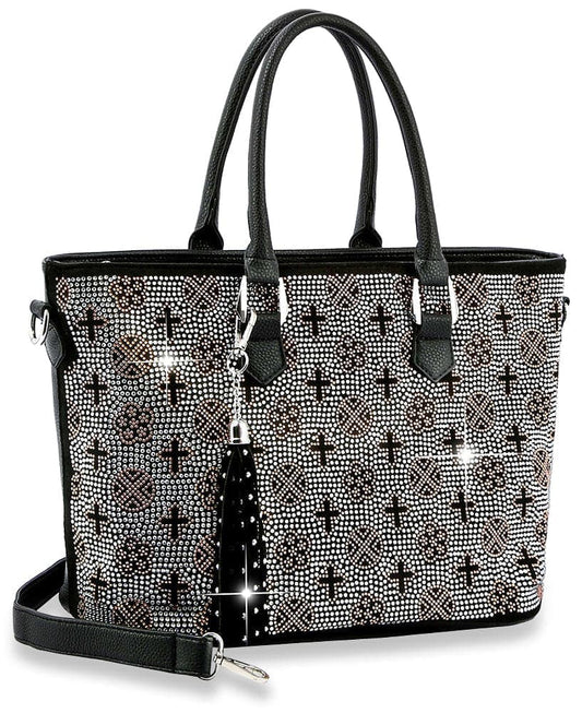 Rhinestone Monogram Design Shopper Tote - Black